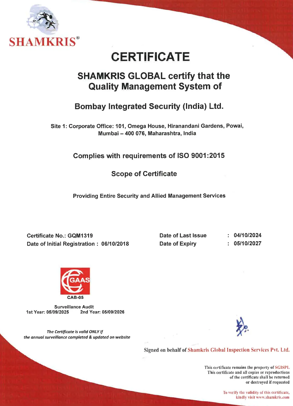 ISO Certificate