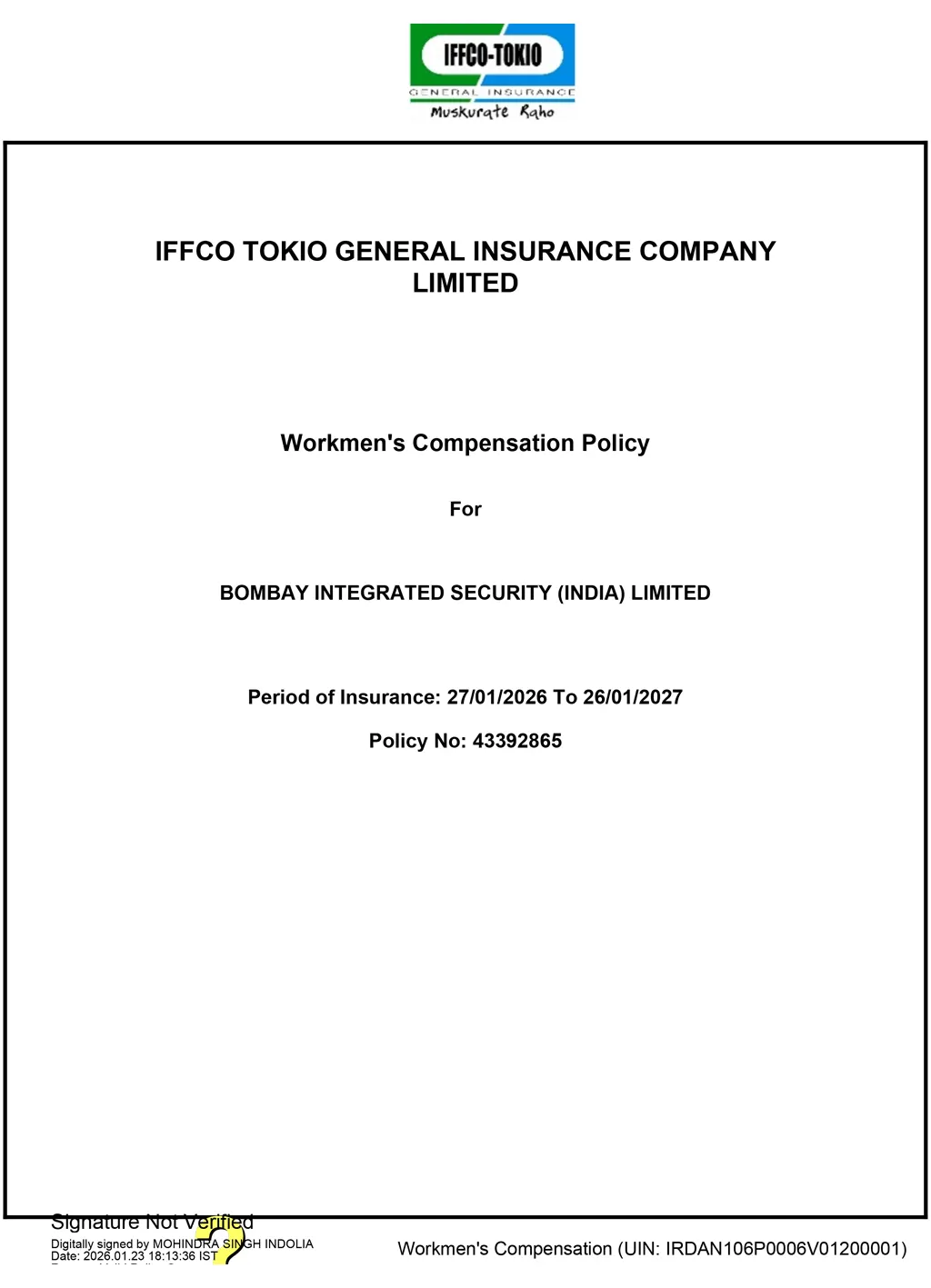 Workmen's Compensation Policy